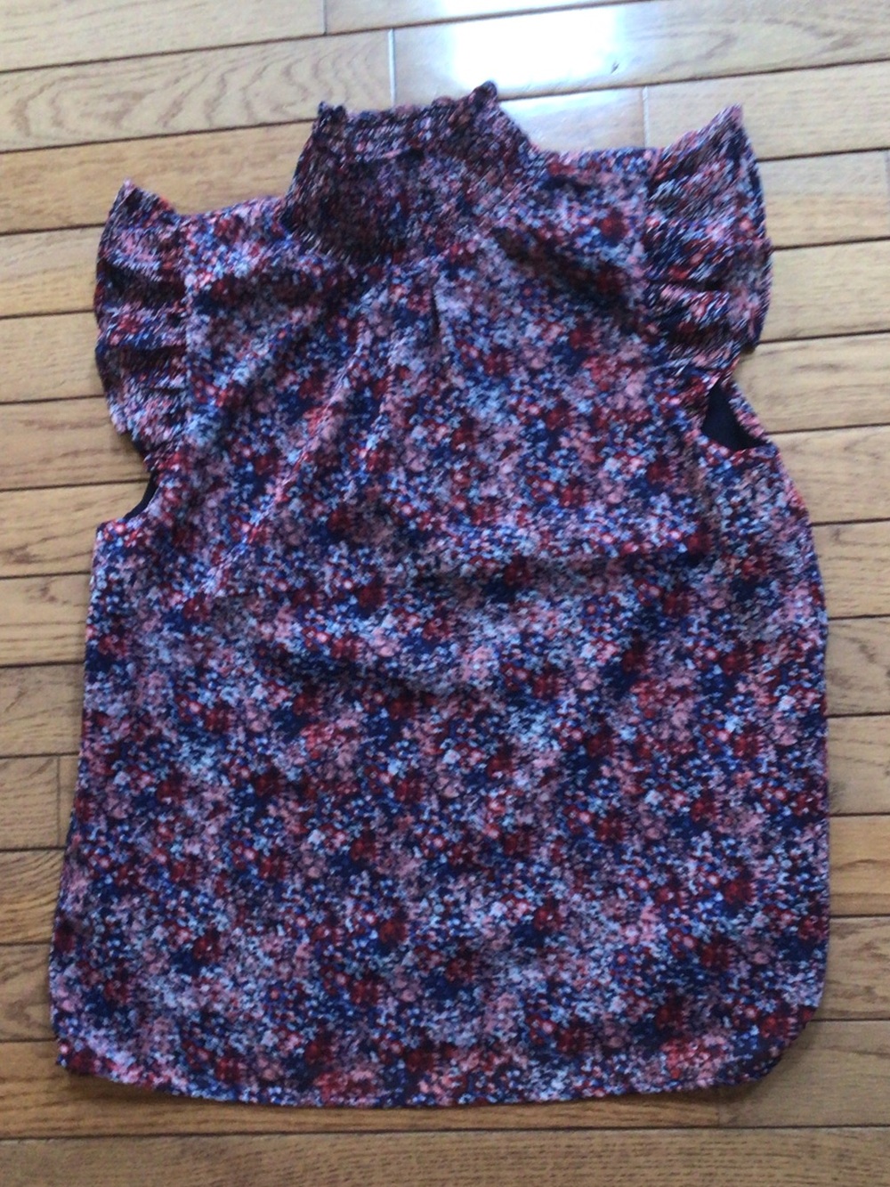 Banana Republic Factory Floral Ruffle Mock-Neck Top - Pink, Blue, Navy